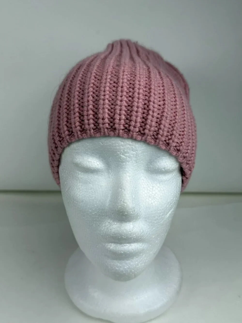 Beautees Knitworks Pink Ribbed Knit Beanie Hat Faux Fur Pom Pom Youth Girls OS